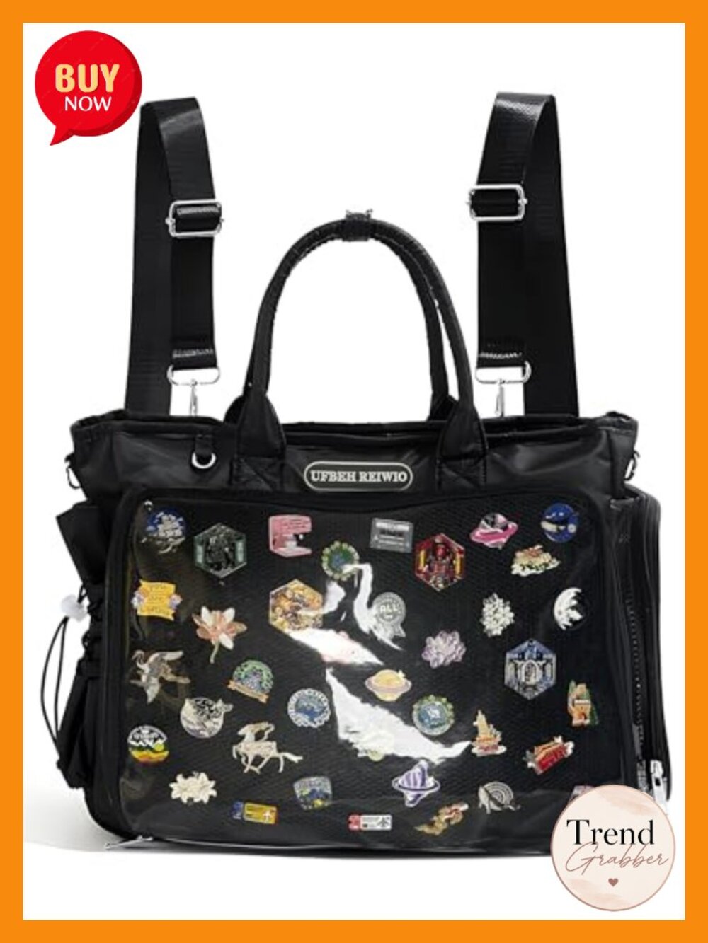 Large Ita Backpack Shoulder Tote Crossbody Handbag with Insert for Pin Display